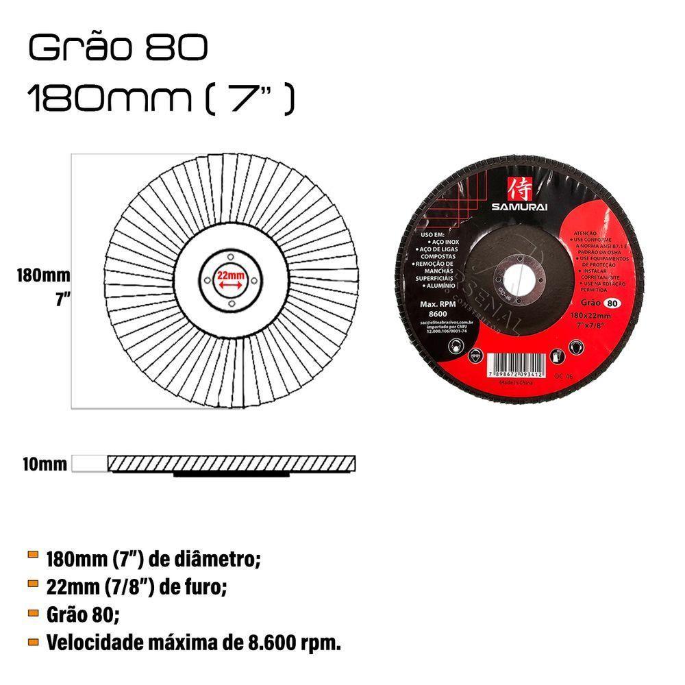 Kit 10 Discos De Lixa Flap De Fibra 180mm 7” Grão 80 - 5