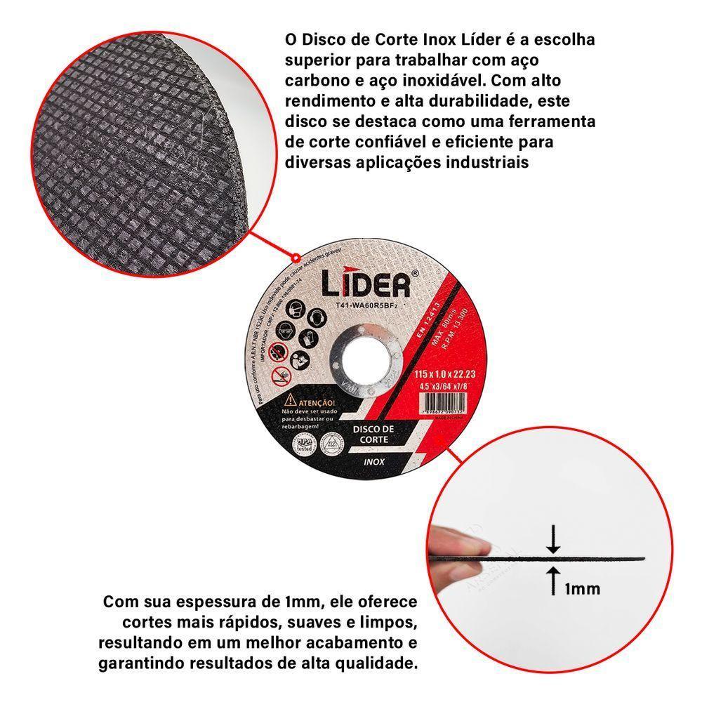 Kit 50 Discos De Corte Fino 1mm Lider 115x22mm 4 1/2 - 3
