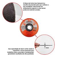 Kit 100 Discos De Corte Inox Fino 1mm Samurai 115x22mm 4 1/2