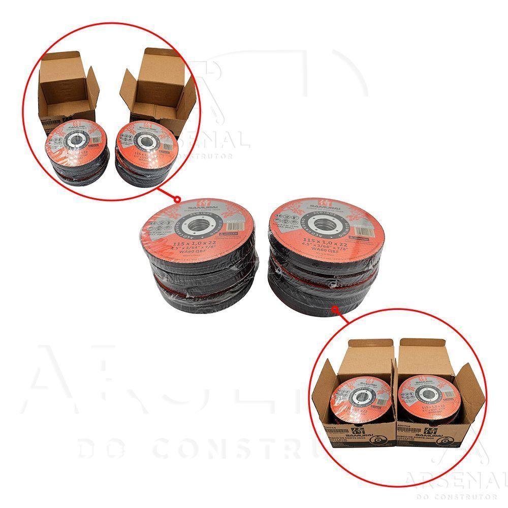 Kit 10 Discos De Corte Inox Fino 1mm Samurai 115x22mm 4 1/2 - 3