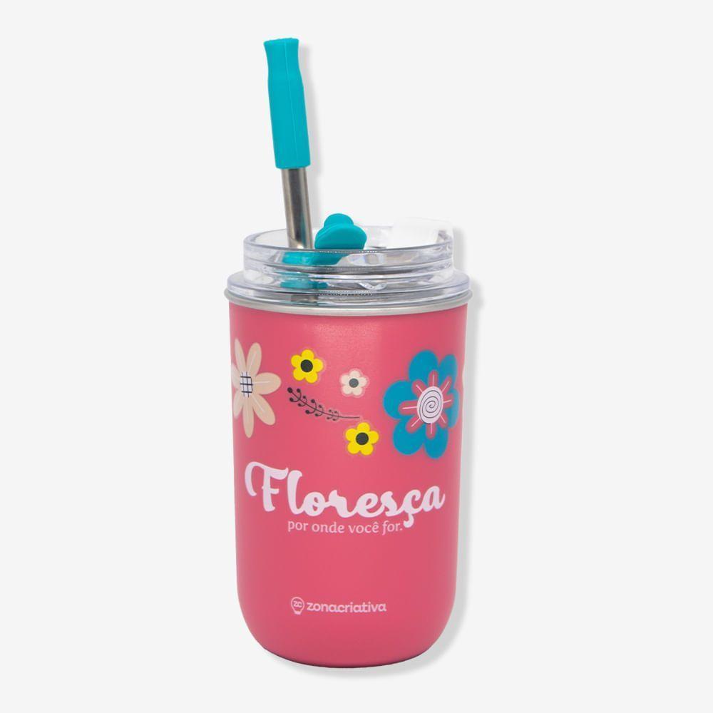Copo Neo Com Canudo Amigas Floral Zonacriativa - 1