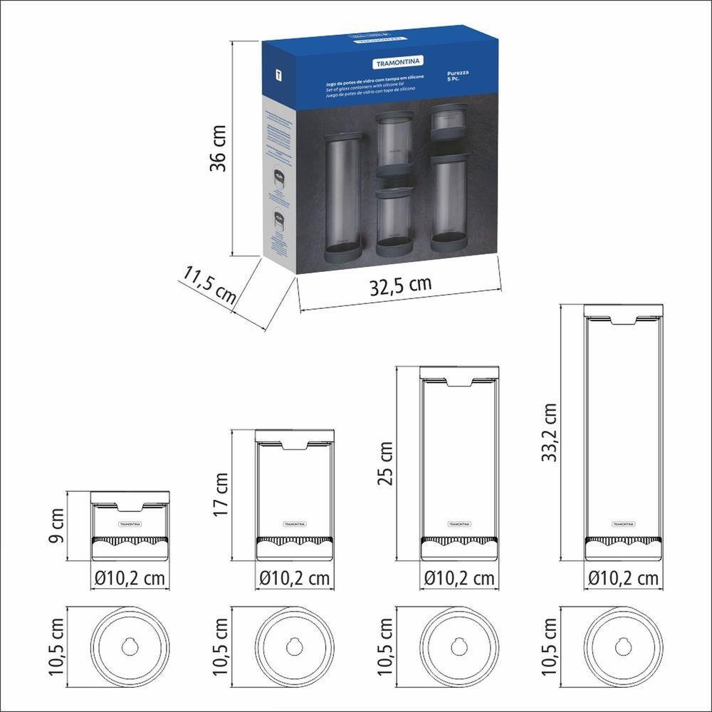 Jogo Potes Vidro Herméticos Tramontina Purezza Borosilicato Tampa Tramontina - 6