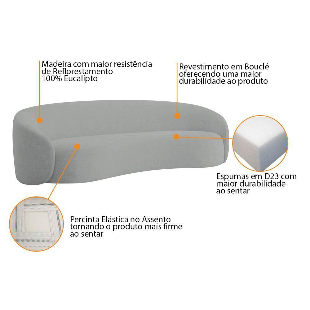 Kit Sofá 3 Lugares 200cm E 2 Poltronas Orgânica Luxo Recepção Amore Bouclé Cinza - 6