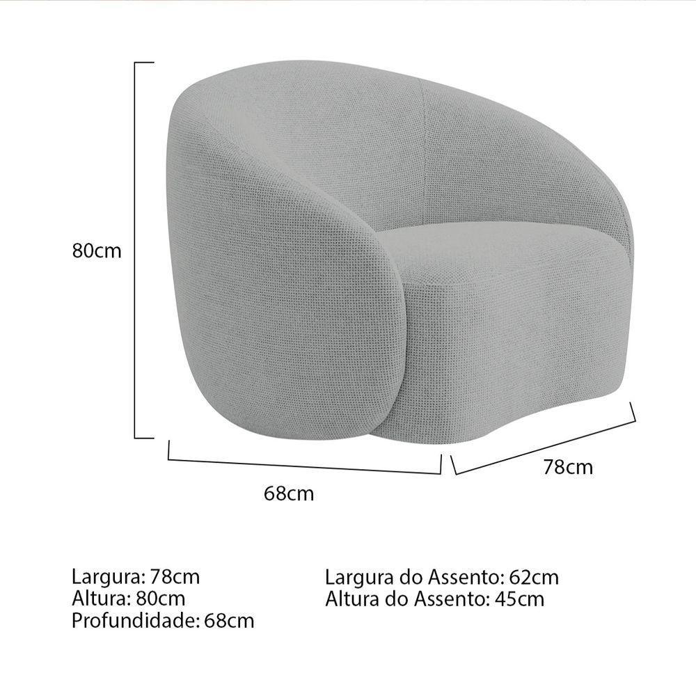 Kit Sofá 3 Lugares 200cm E 2 Poltronas Orgânica Luxo Recepção Amore Bouclé Cinza - 8