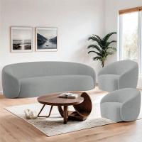 Kit Sofá 3 Lugares 200cm E 2 Poltronas Orgânica Luxo Recepção Amore Bouclé Cinza - 3