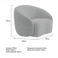 Kit Sofá 3 Lugares 200cm E 2 Poltronas Orgânica Luxo Recepção Amore Bouclé Cinza - 8