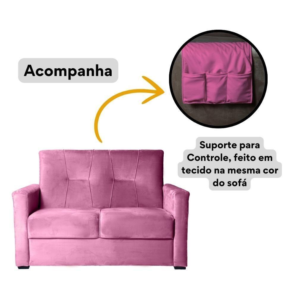 Sofá 2 Lugares Pequeno Alice E Porta Controle Herreiro Rosa - 3