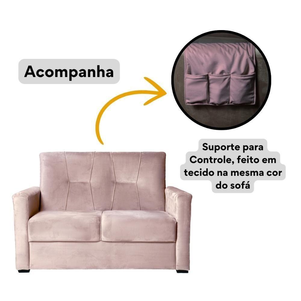 Sofá 2 Lugares Pequeno Alice E Porta Controle Herreiro Rosa Bebe - 3