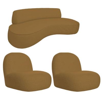 Sofá Curvo 160cm 2 Lugares E 2 Poltrona Amsterdã Bouclé Amarena Móveis Caramelo
