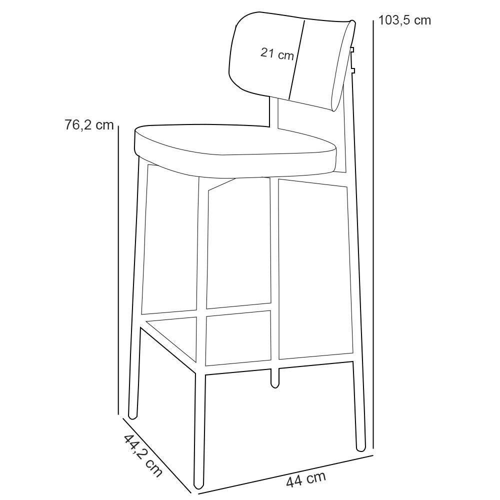 Kit 04 Banquetas Alta Bar Cozinha Sala De Jantar Aço Branco Kaira C01 Linho Palha Courino Preto - Lyam Decor - 7