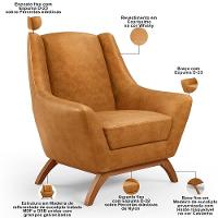 Kit 02 Poltronas Decorativa Fixa Base De Madeira Castanho Juliet D02 Couríssimo Whisky B-90 - Lyam Decor - 6