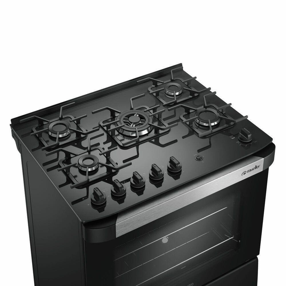 Fogão A Gás De Piso Decorato Vetro G3 5 Bocas Mueller Preto Fosco Bivolt - 3