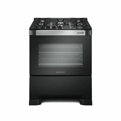 Fogão A Gás De Piso Decorato Vetro G3 5 Bocas Mueller Preto Fosco Bivolt