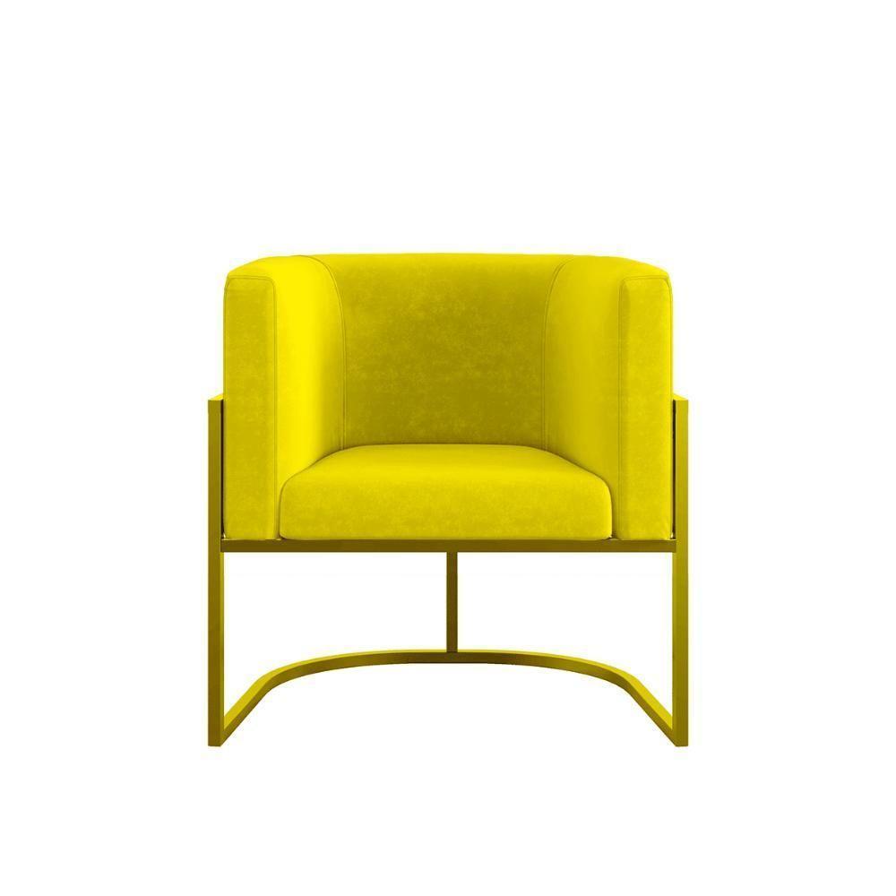 Kit 02 Poltronas Lua Com Base De Metal Gold Sala Reforçada Amarelo - 3