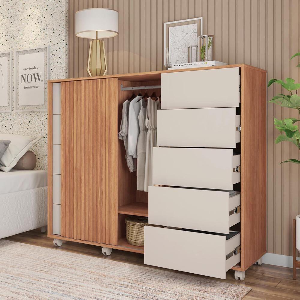 Cômoda Grande 2 Portas 5 Gavetas Marrom Pegasus Caemmun - 7