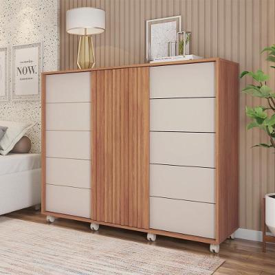 Cômoda Grande 2 Portas 5 Gavetas Marrom Pegasus Caemmun