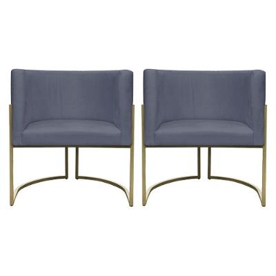 Kit 2 Poltronas Decorativa Recepção Luna Suede Cores Base De Ferro Champagne Cinza Suede