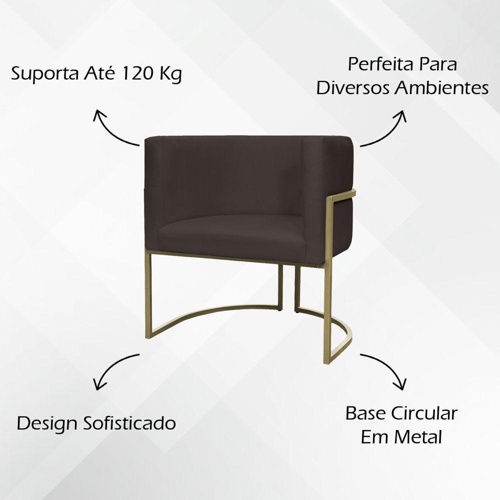 Kit 2 Poltronas Decorativa Recepção Luna Suede Cores Base De Ferro Champagne Marrom Suede - 6