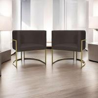 Kit 2 Poltronas Decorativa Recepção Luna Suede Cores Base De Ferro Champagne Marrom Suede - 7