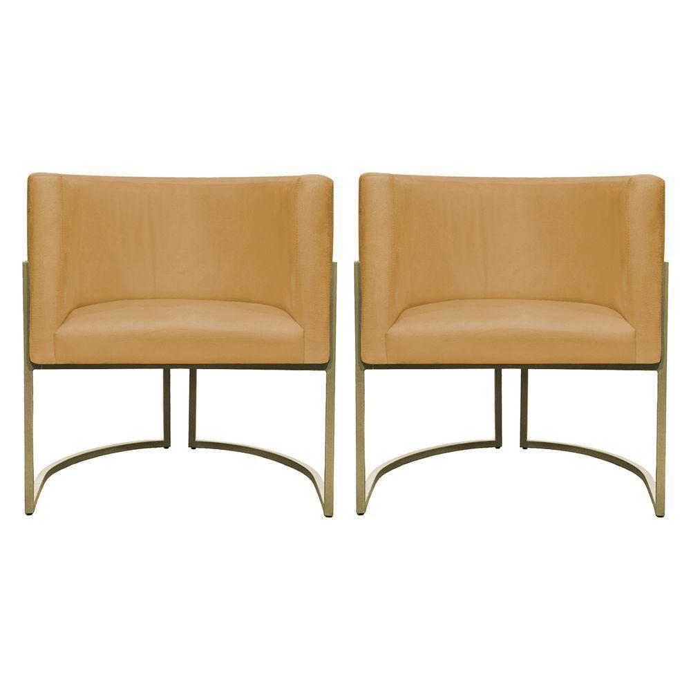 Kit 2 Poltronas Decorativa Recepção Luna Suede Cores Base De Ferro Champagne Mostarda Suede - 1