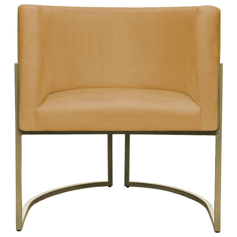 Kit 2 Poltronas Decorativa Recepção Luna Suede Cores Base De Ferro Champagne Mostarda Suede - 4