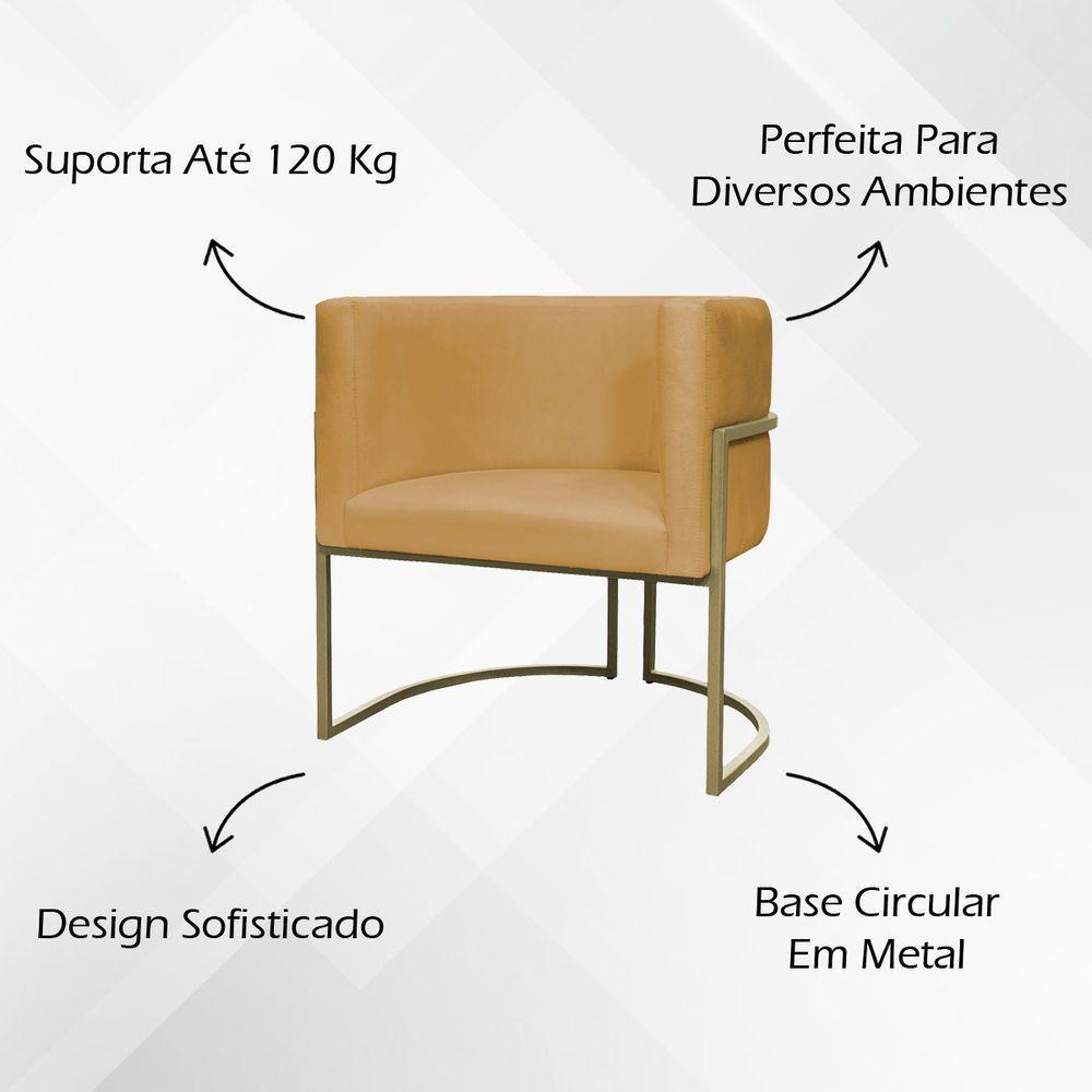 Kit 2 Poltronas Decorativa Recepção Luna Suede Cores Base De Ferro Champagne Mostarda Suede - 6