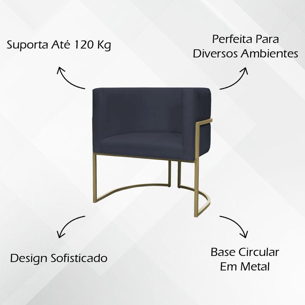 Kit 2 Poltronas Decorativa Recepção Luna Suede Cores Base De Ferro Champagne Preto Suede - 6