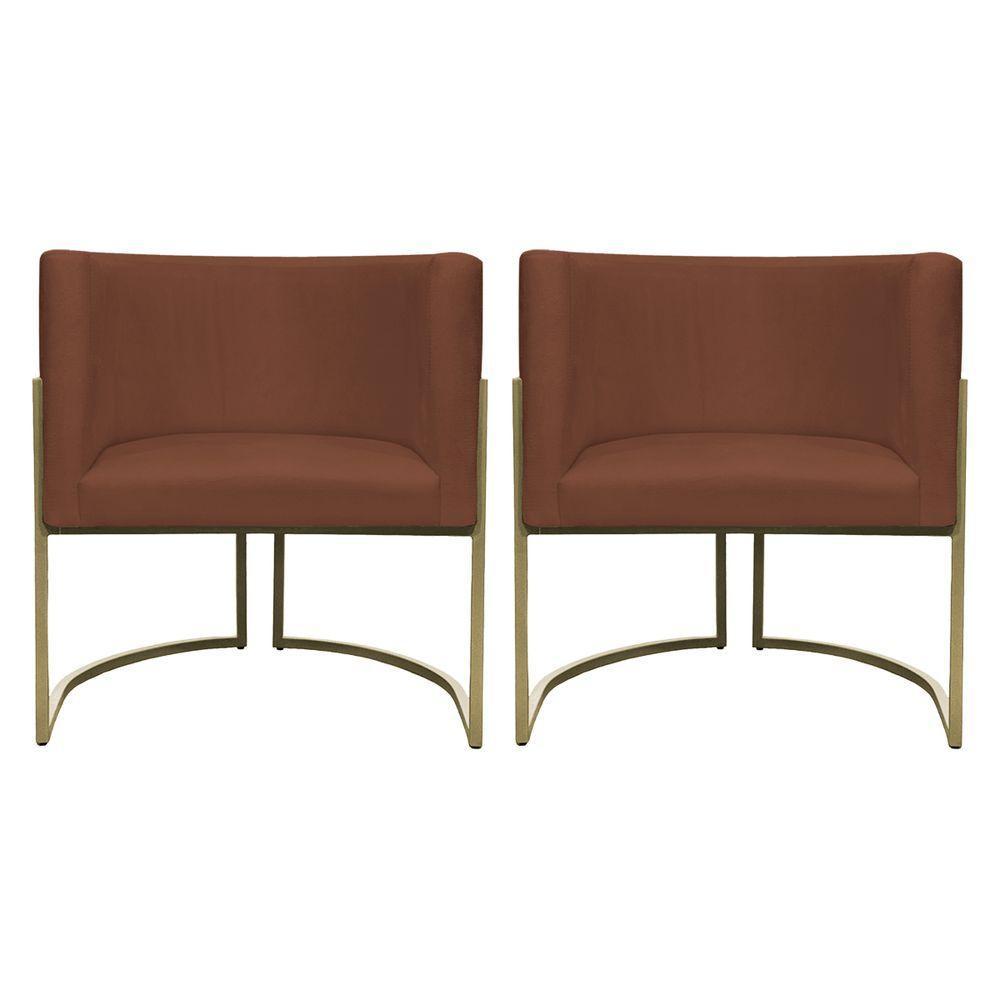 Kit 2 Poltronas Decorativa Recepção Luna Suede Cores Base De Ferro Champagne Terracota Suede - 1