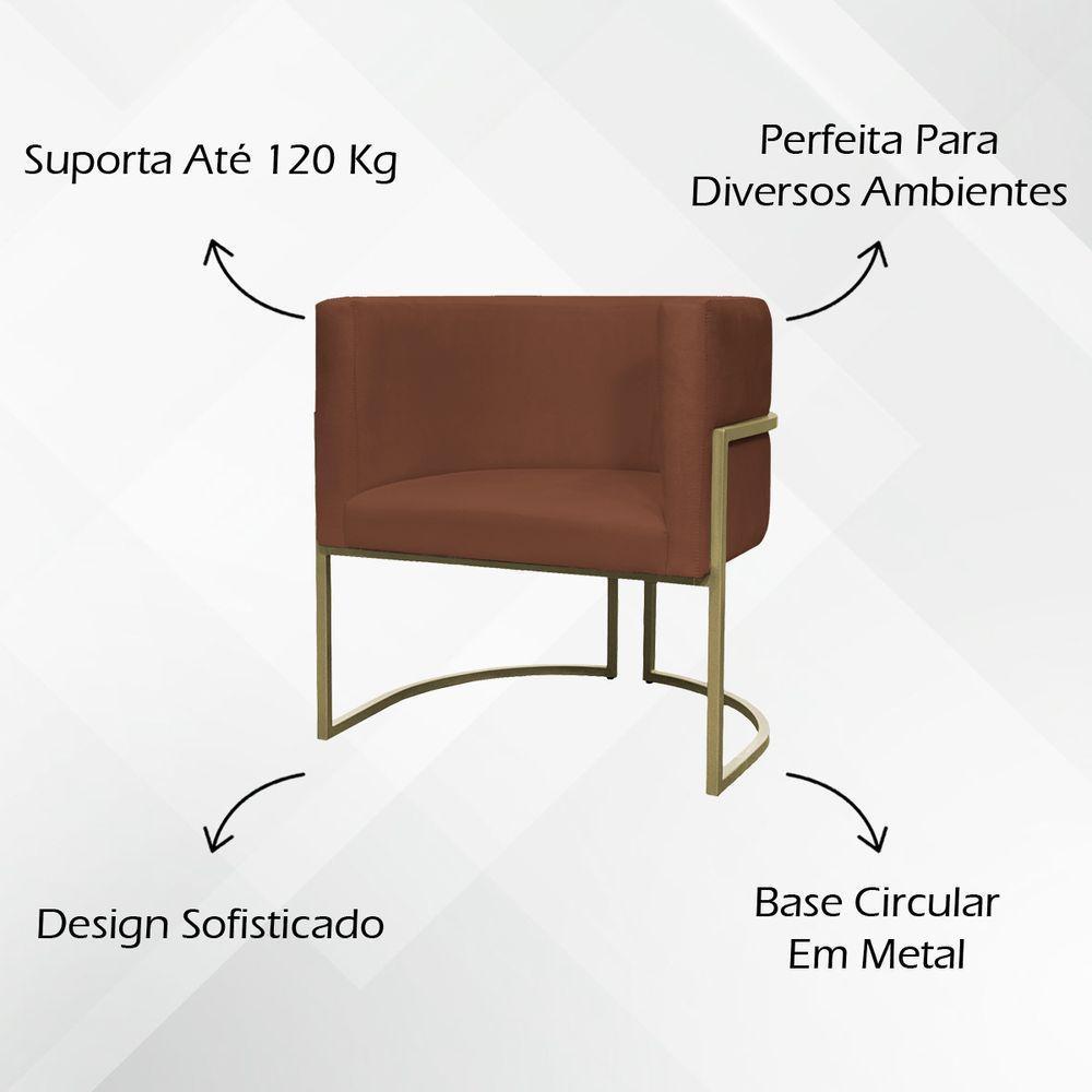 Kit 2 Poltronas Decorativa Recepção Luna Suede Cores Base De Ferro Champagne Terracota Suede - 6