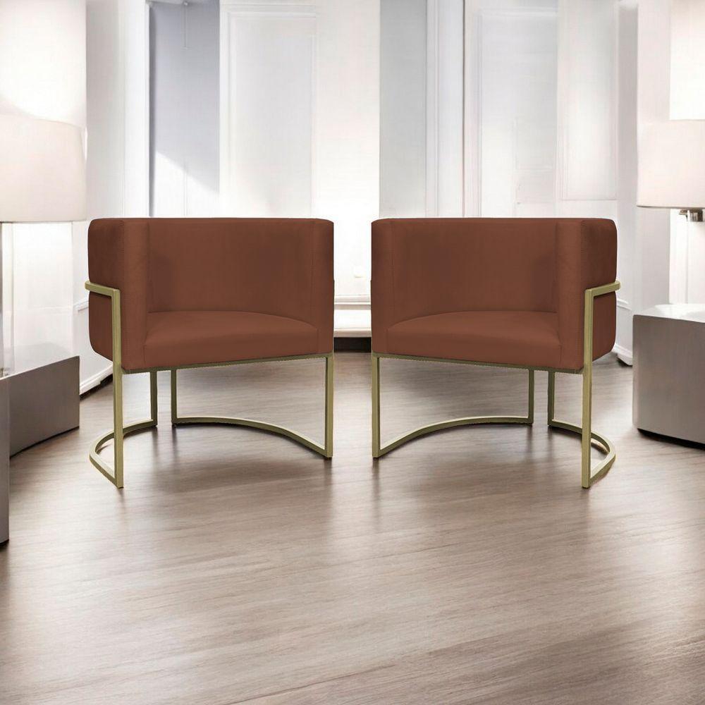 Kit 2 Poltronas Decorativa Recepção Luna Suede Cores Base De Ferro Champagne Terracota Suede - 7