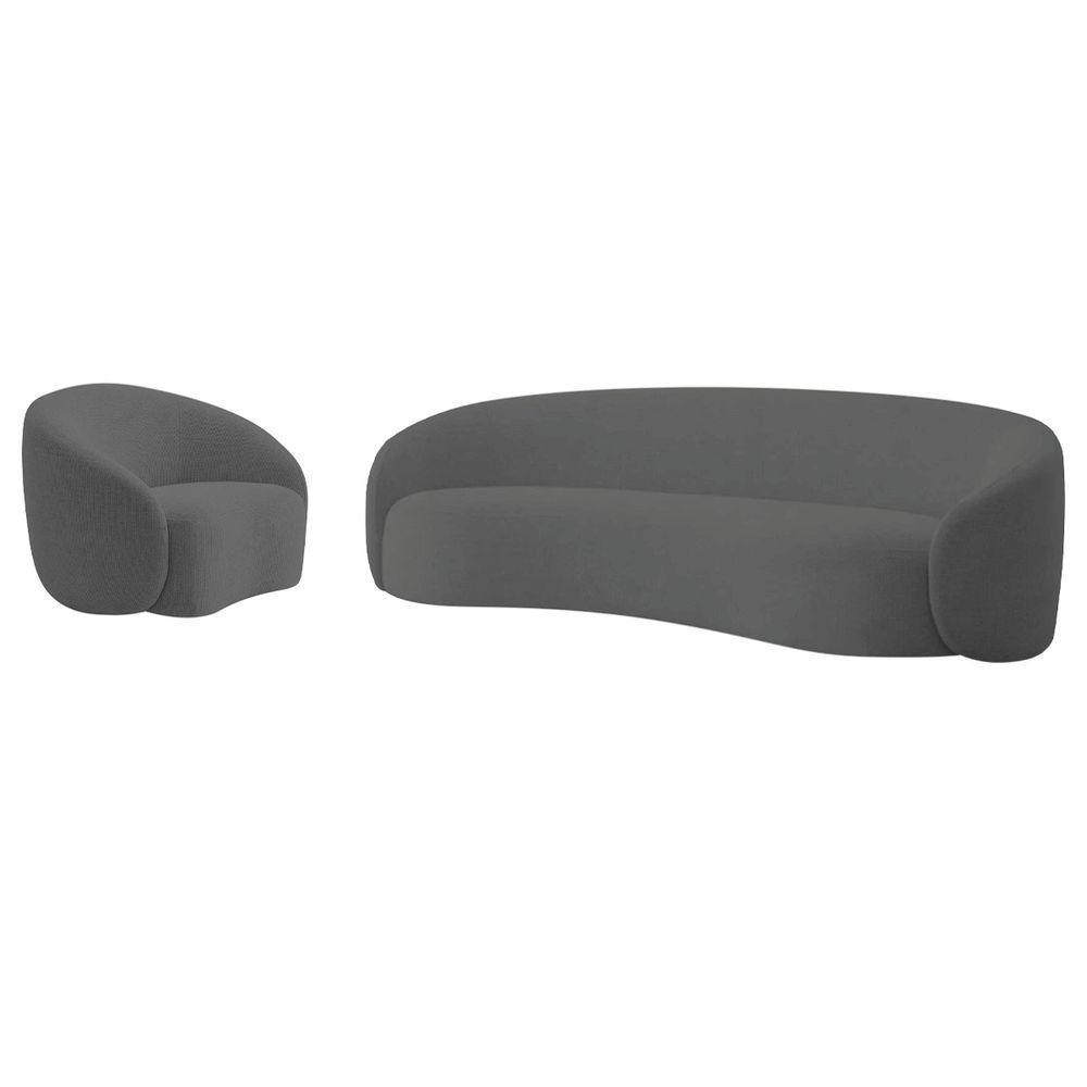 Kit Sofá 3 Lugares 200cm E Poltrona Orgânica Luxo Recepção Amore Linho Cinza - 1