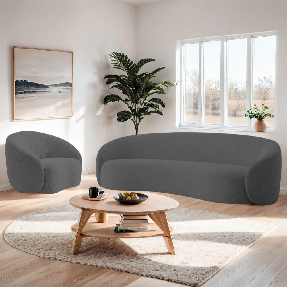 Kit Sofá 3 Lugares 200cm E Poltrona Orgânica Luxo Recepção Amore Linho Cinza - 9