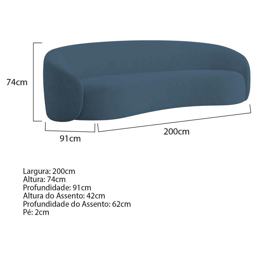 Sofá 3 Lugares 200cm Orgânico Luxo Recepção Amore Linho Azul Royal - 6
