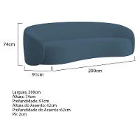 Sofá 3 Lugares 200cm Orgânico Luxo Recepção Amore Linho Azul Royal - 6