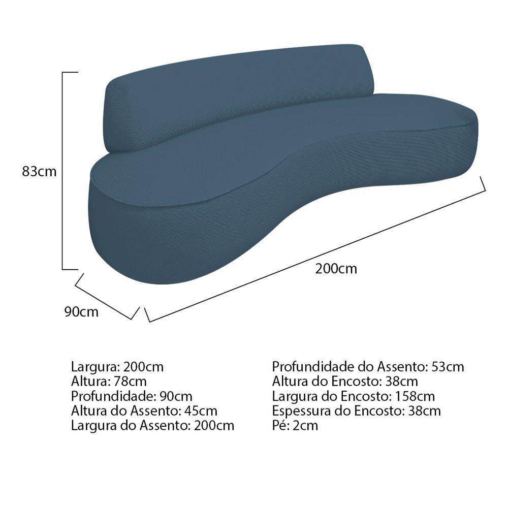 Sofá Curvo 3 Lugares Amsterdã 200cm Linho Azul Royal - 7