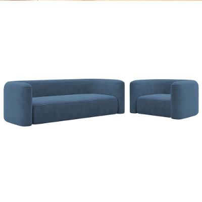 Kit Sofá 2 Lugares 160cm E Poltrona Orgânica Luxo Recepção Melina Linho Adj Decor Azul Royal