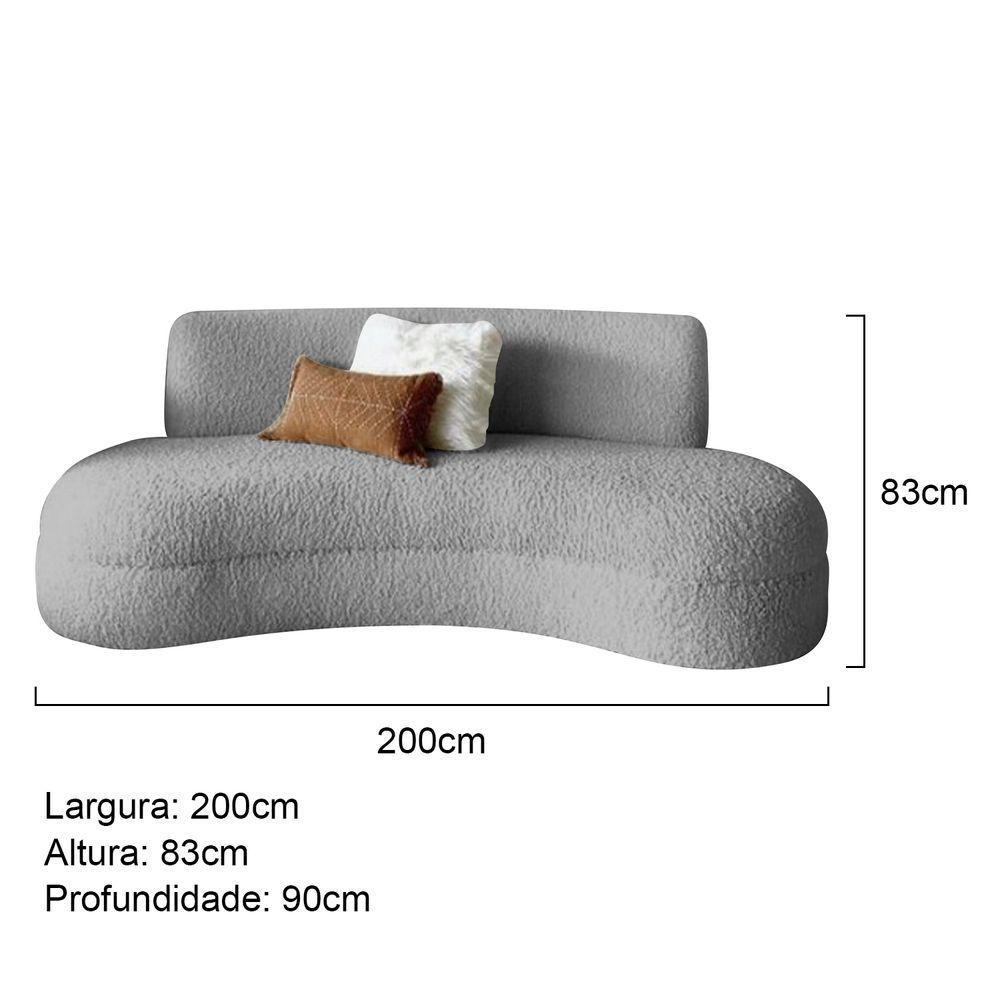 Sofá Divã Curvo Sala De Estar Maria 200 Cm Bouclé Adj Decor Cinza - 5