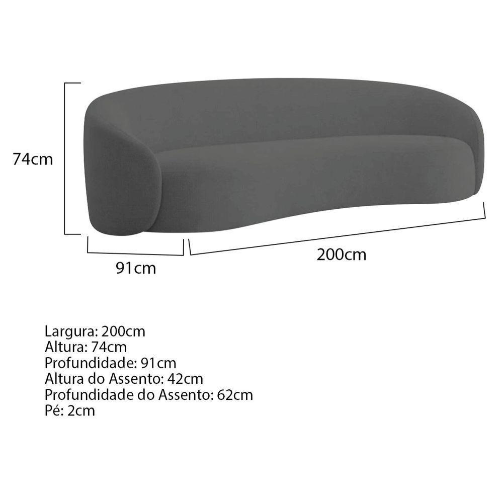 Sofá 3 Lugares 200cm Orgânico Luxo Recepção Amore Linho Cinza - 6