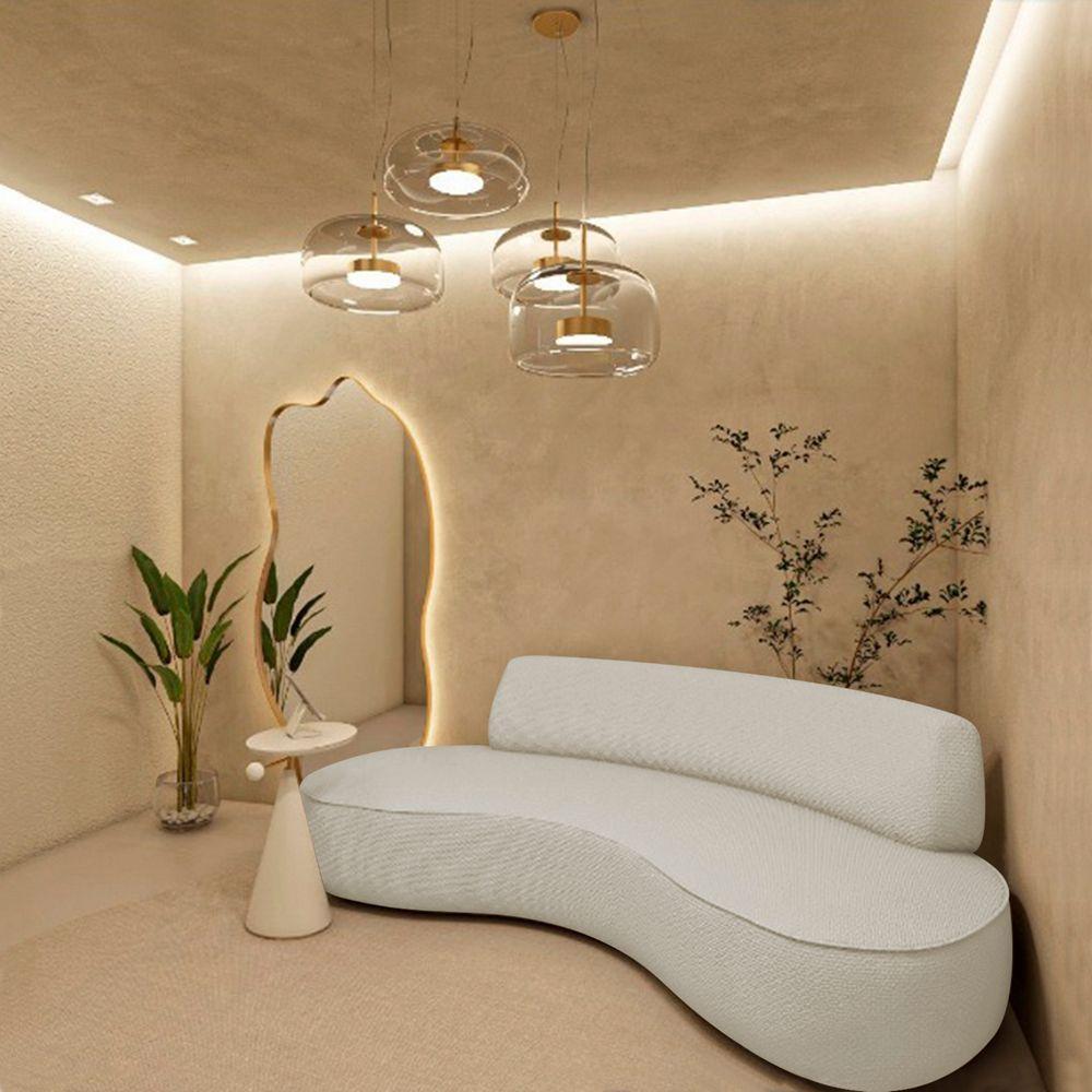 Sofá Curvo 3 Lugares Orgânico Amsterdã 180cm Bouclé Adj Decor Branco - 2