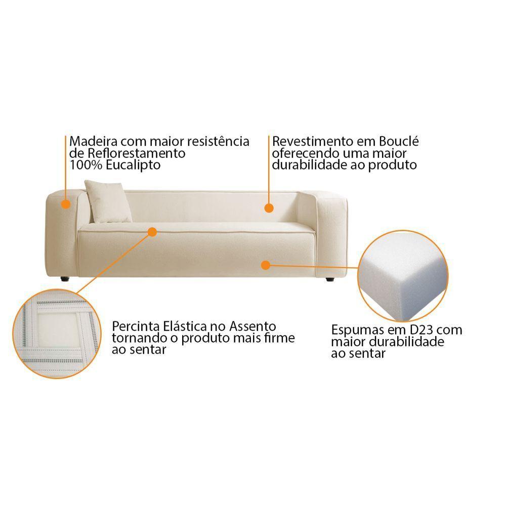 Kit Sofá 3 Lugares 200cm E Poltrona Cecília Bouclé Adj Decor Cinza - 3