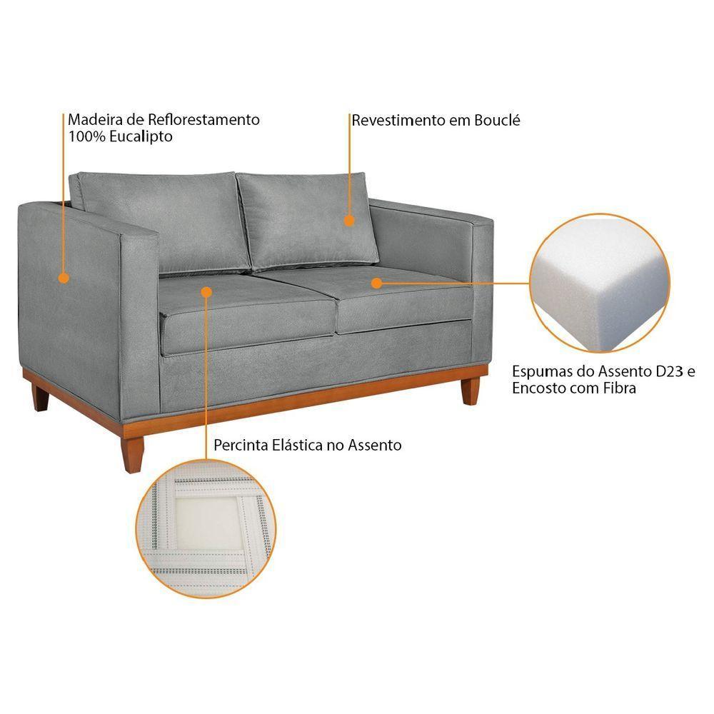 Kit Sofa 2 Lugares E 2 Poltronas Europa Bouclé Adj Decor Cinza - 3