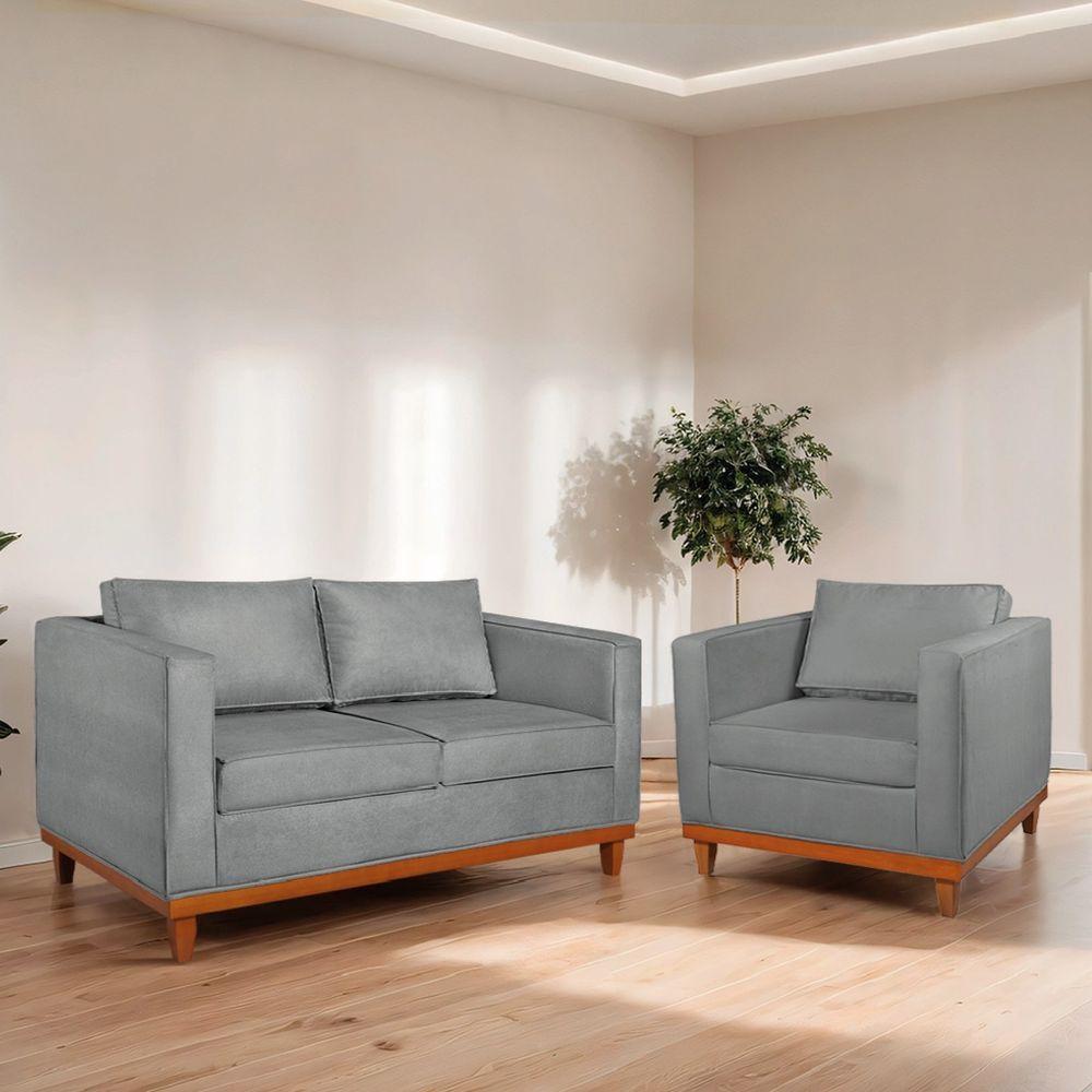 Kit Sofa 2 Lugares E 2 Poltronas Europa Bouclé Adj Decor Cinza - 6
