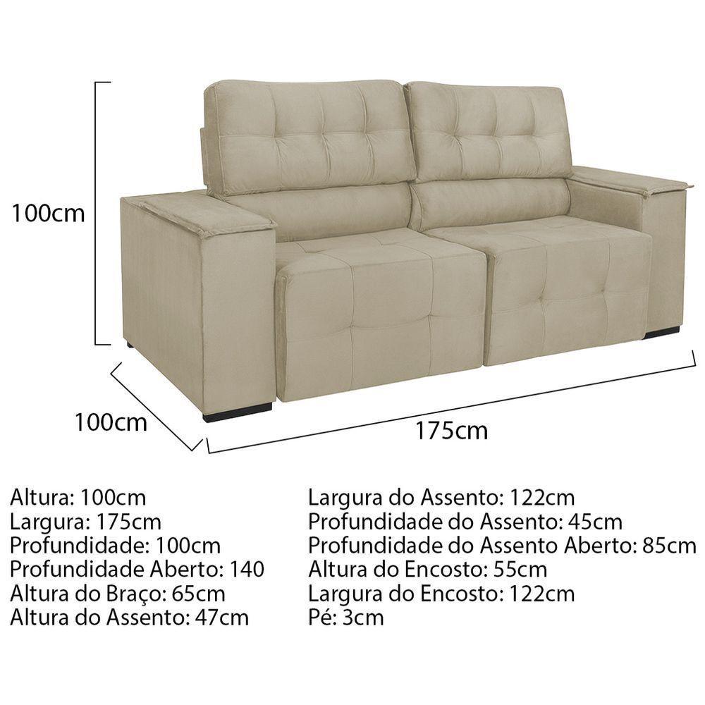 Sofá Cama Retrátil Sala Vicenza 175cm Suede Bege - 7