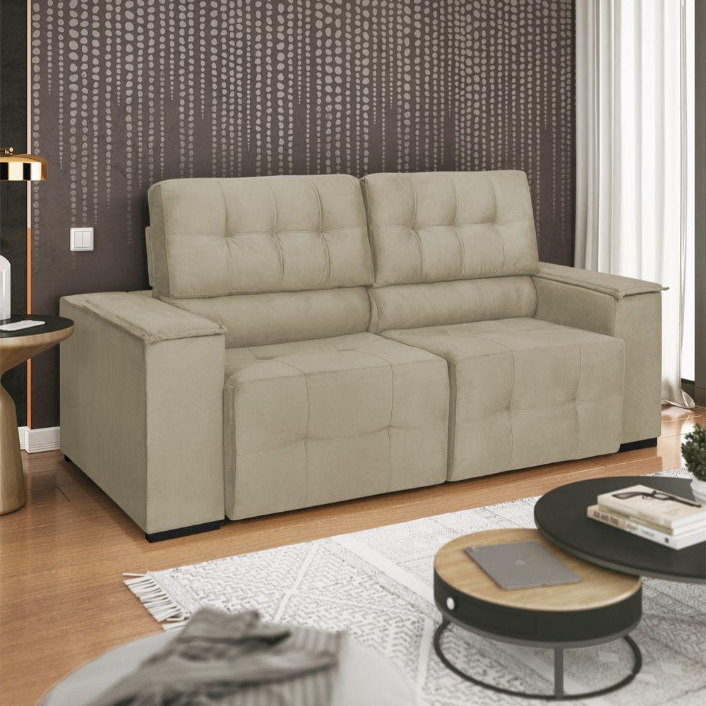 Sofá Cama Retrátil Sala Vicenza 175cm Suede Bege - 8