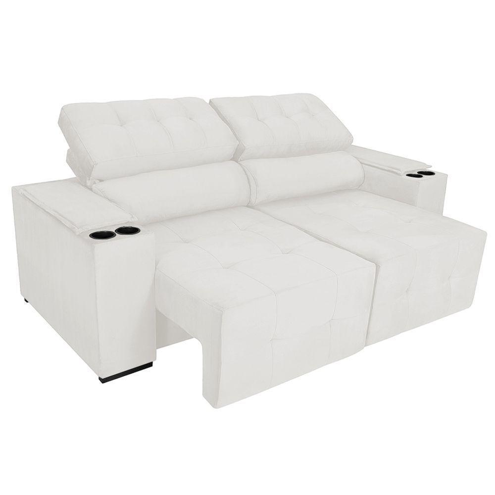 Sofá Cama Retrátil Sala Vicenza 210cm Bouclé Branco - 4