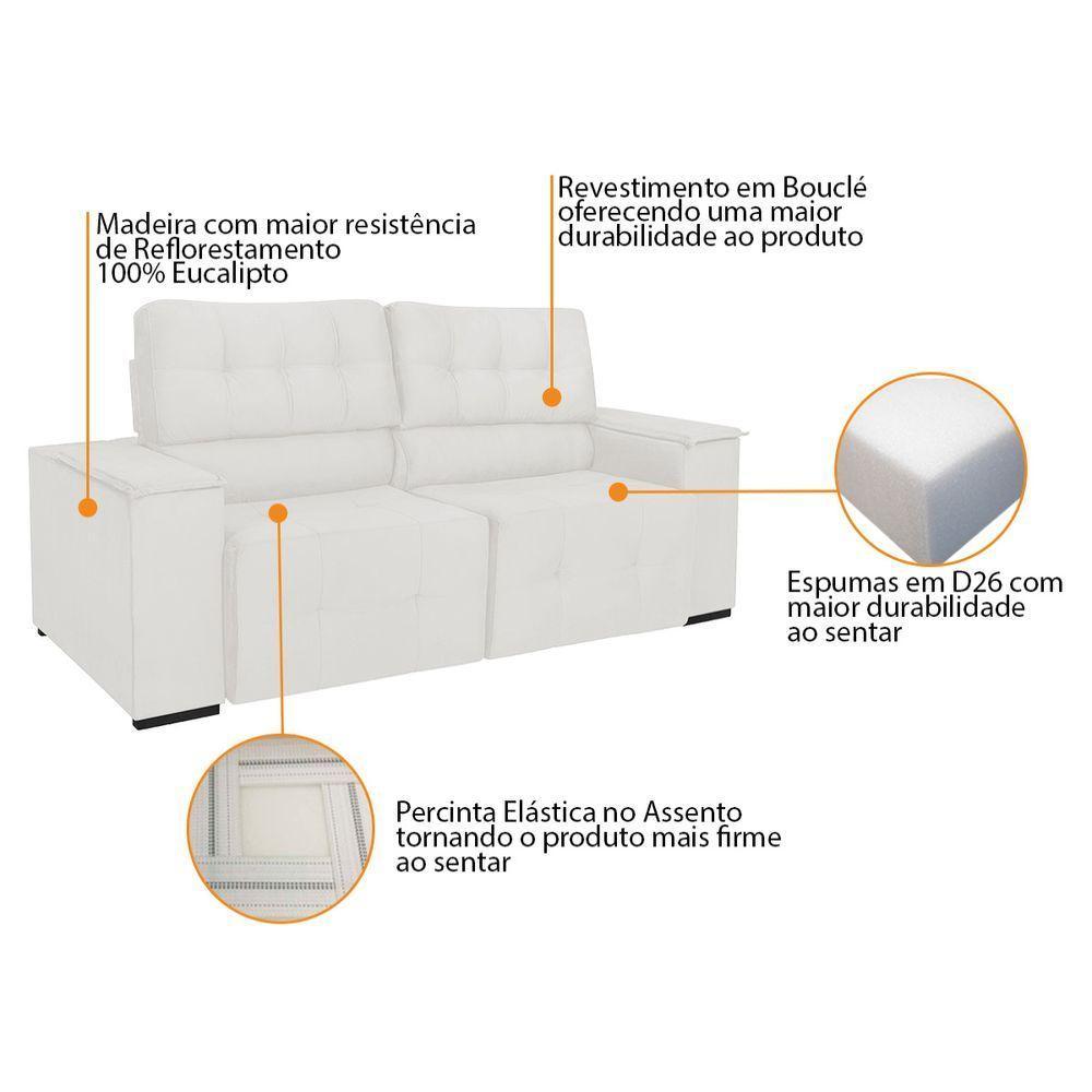 Sofá Cama Retrátil Sala Vicenza 210cm Bouclé Branco - 6