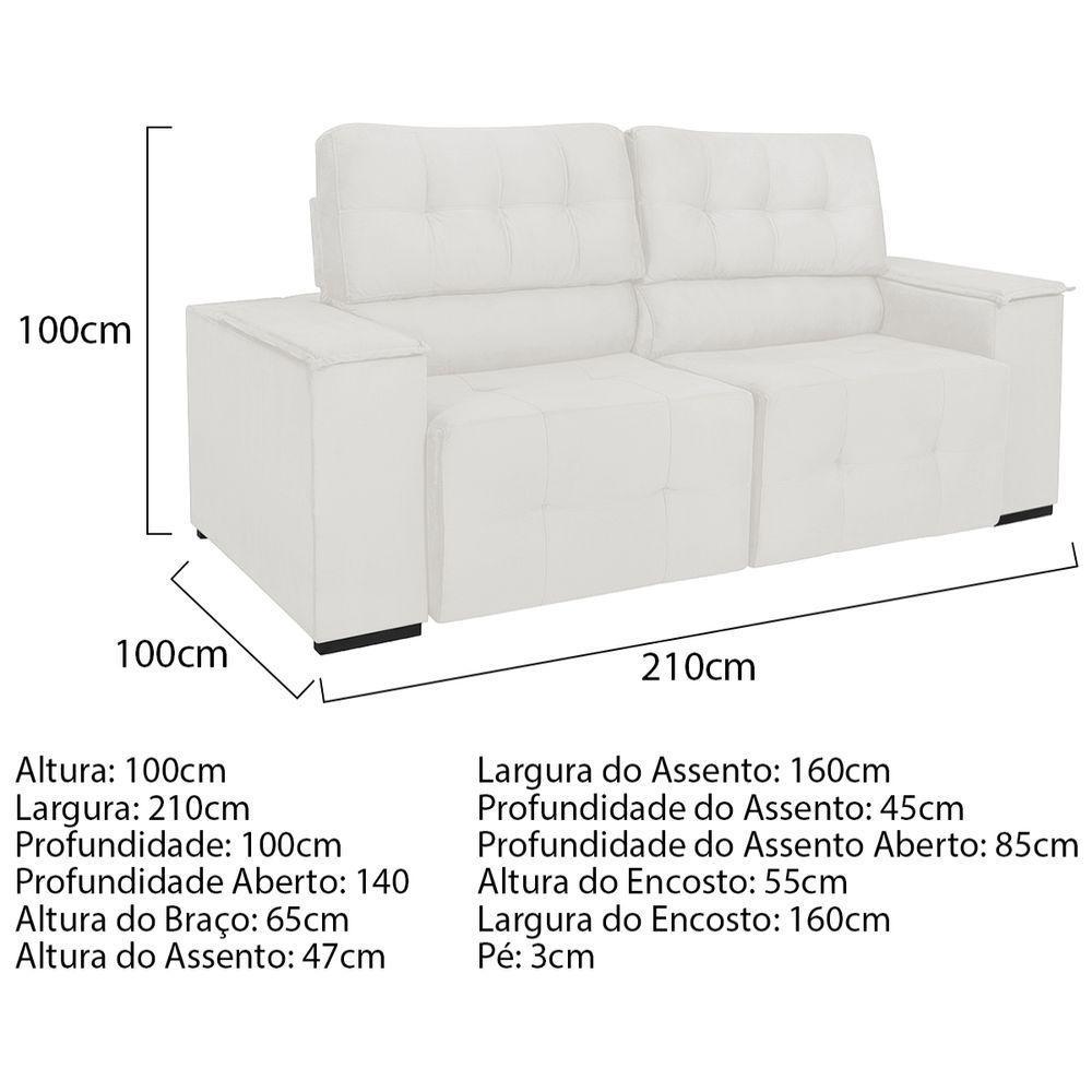 Sofá Cama Retrátil Sala Vicenza 210cm Bouclé Branco - 7