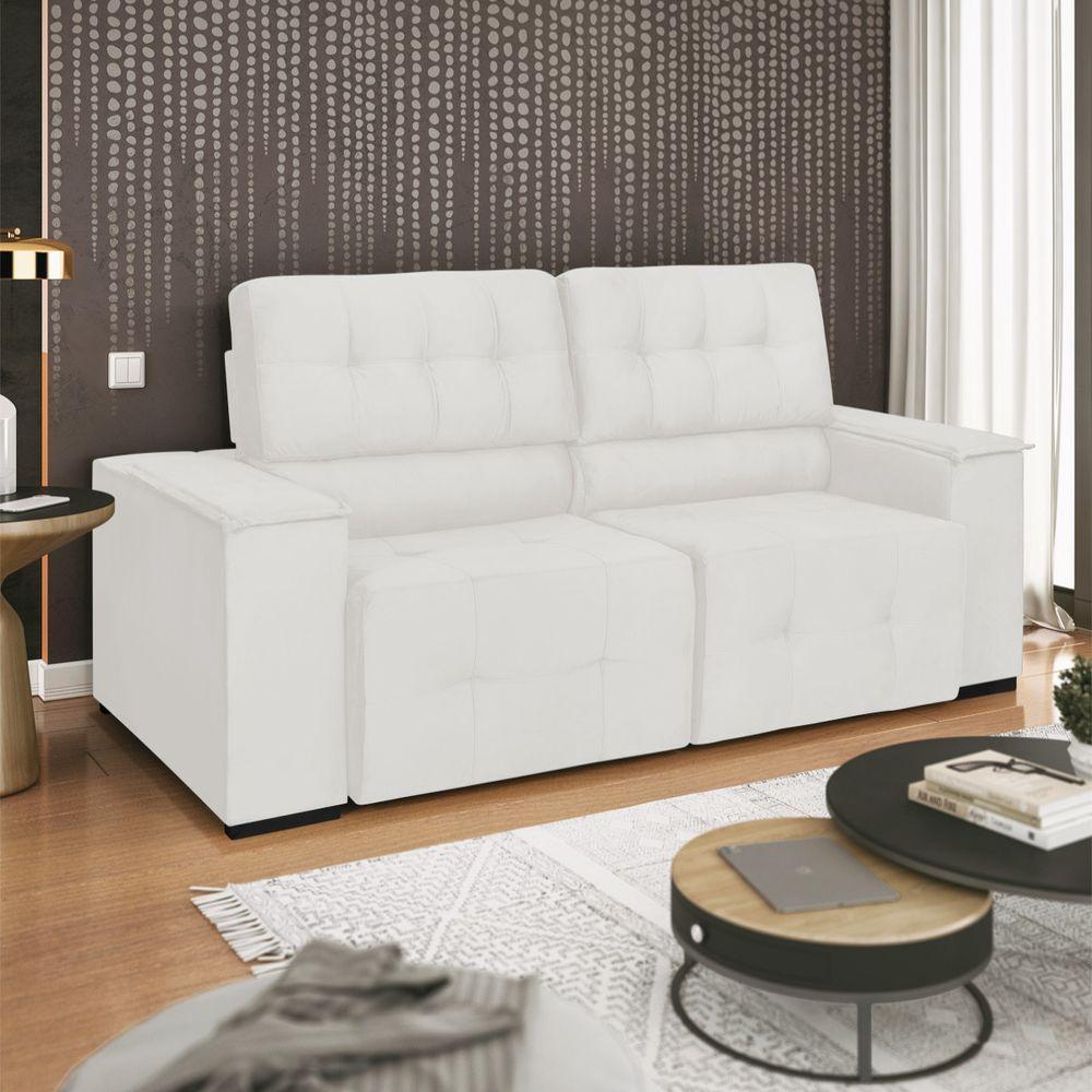 Sofá Cama Retrátil Sala Vicenza 210cm Bouclé Branco - 8