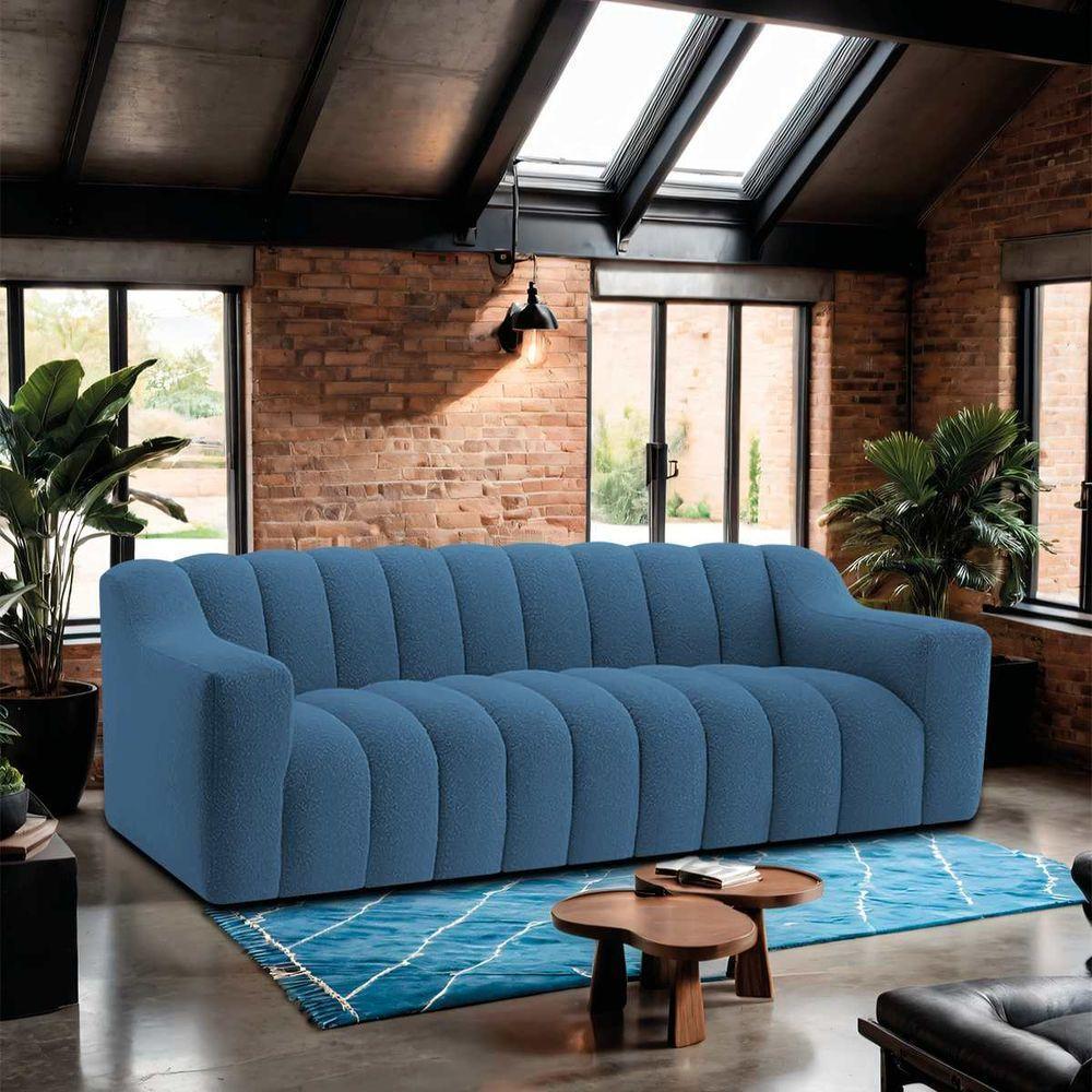 Sofá 2 Lugares Luxo Recepção Escritorio Sala Elegance 180cm Linho Azul Royal - 10