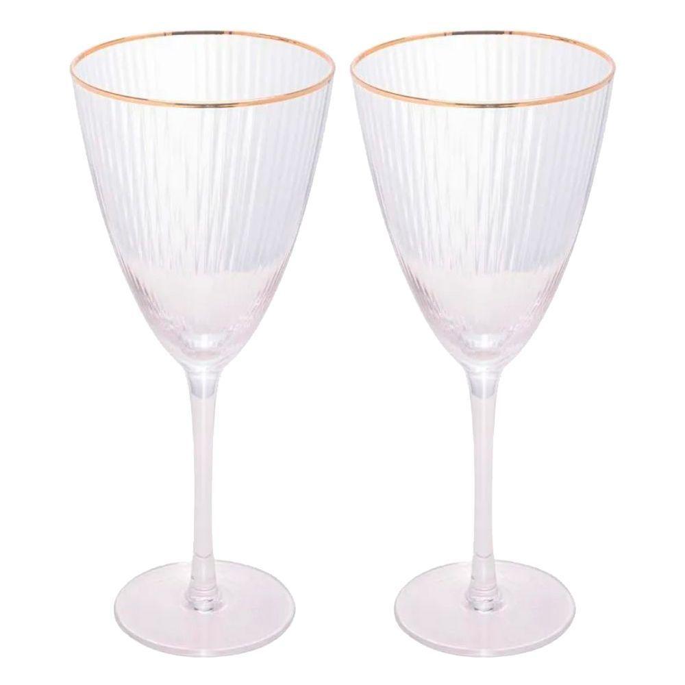Jogo 2 Taças De Vinho Com Borda Dourada Lines Vidro Transparente 400ml Wolff - 1